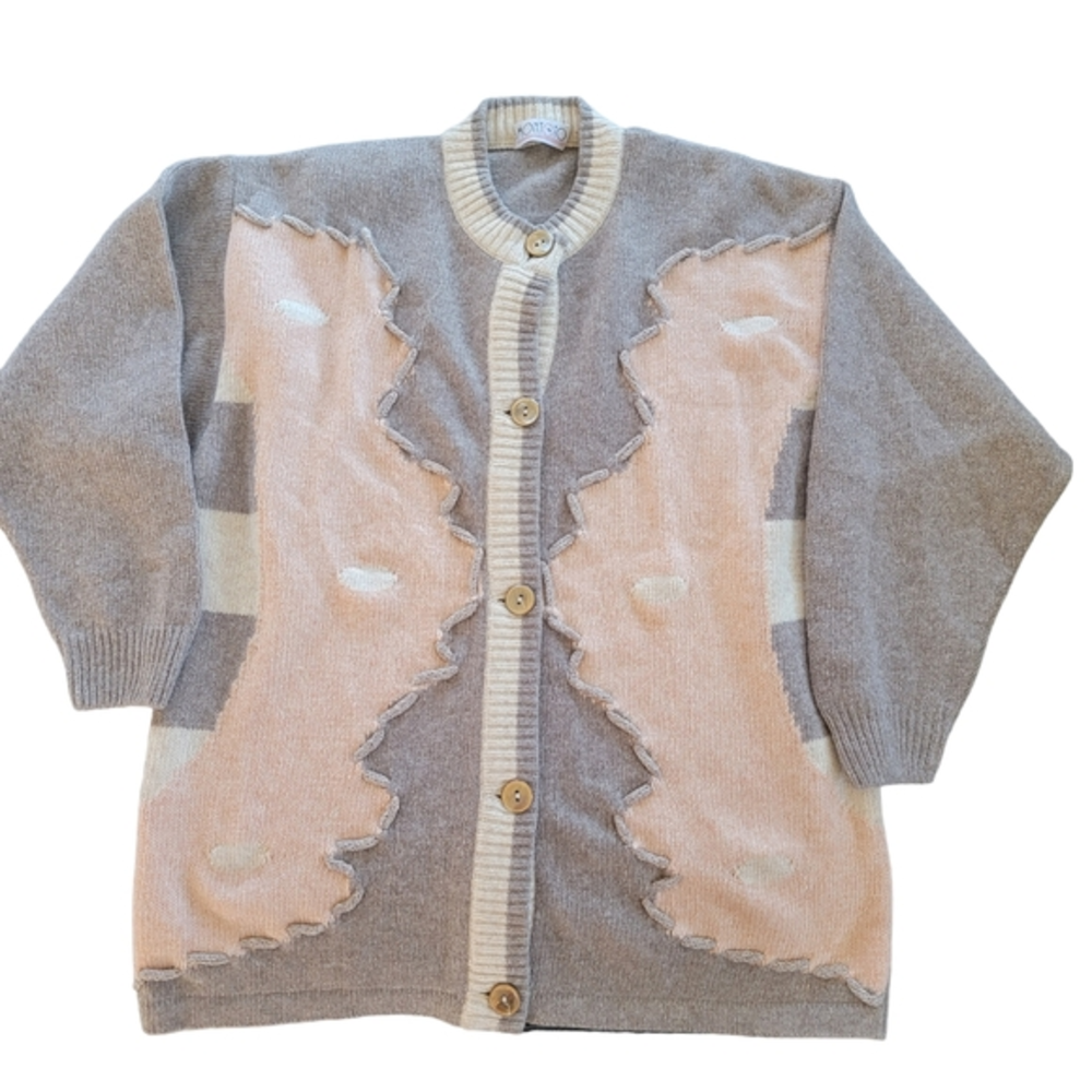 MONTOTO Lambswool‎ Sweater Button Down Cardigan Pink Taupe Cream Soft size xl